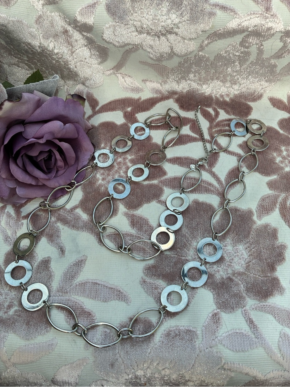 Lia Sophia Silver Tone Open Circle and Oval Link Necklace